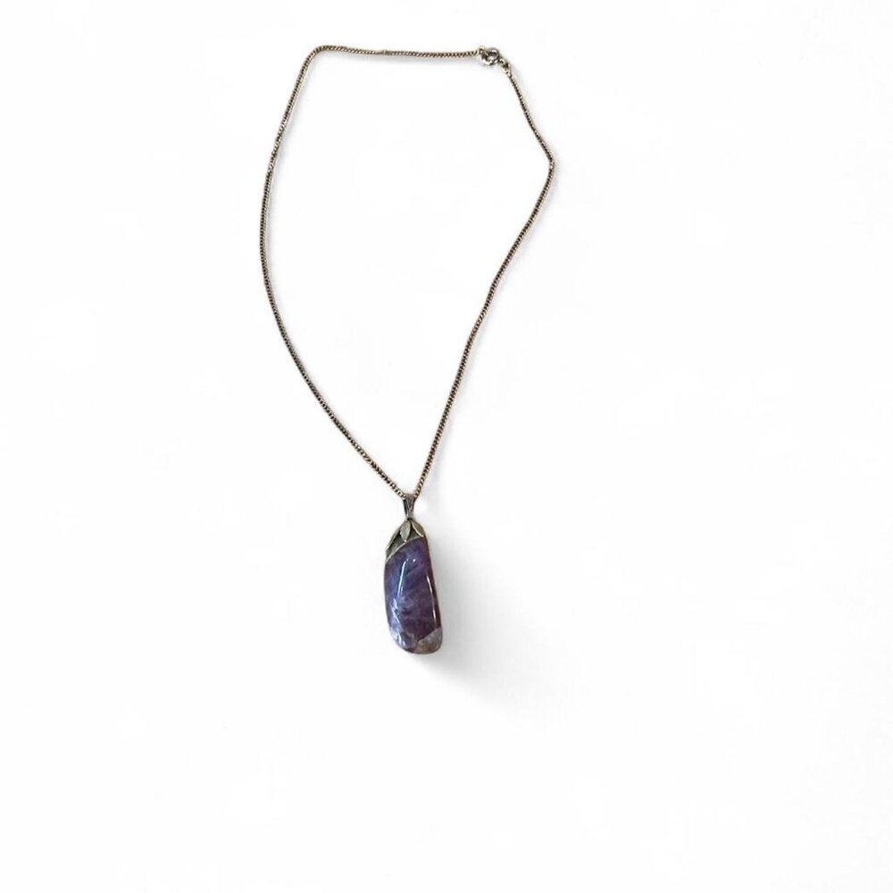 Vintage Amethyst silver‎ pendant necklace purple 16 inch chain